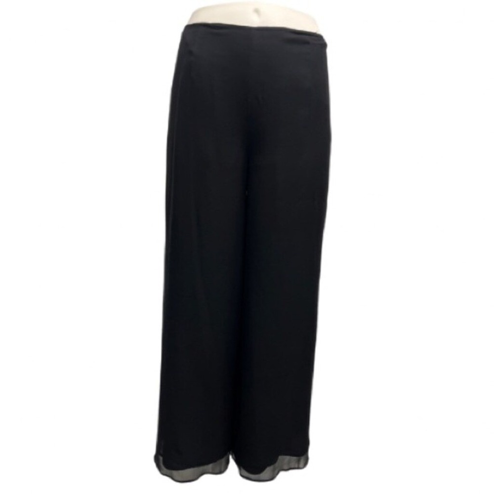 Vtg 70s Victoria Royal Mary Bay Sheer Silk Palazzo Black Pants 6 Glamoratti